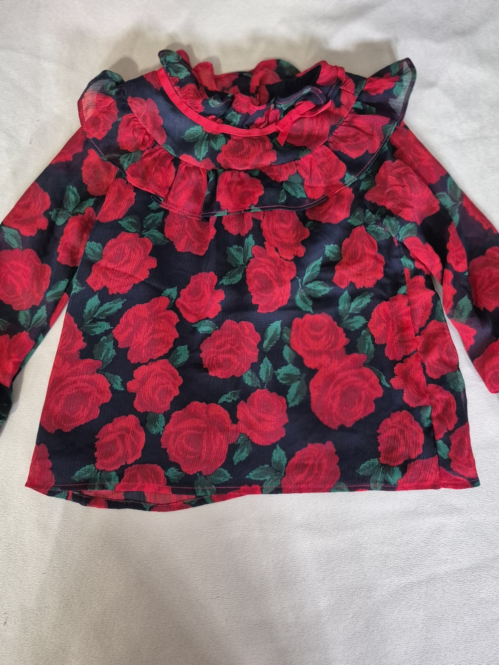 Janie and Jack Rose Print Ruffle Long Sleeve Top - 18 To 24 Months